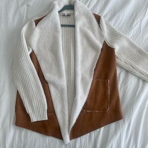 Cozy Brown and Cream Open Front Sweater